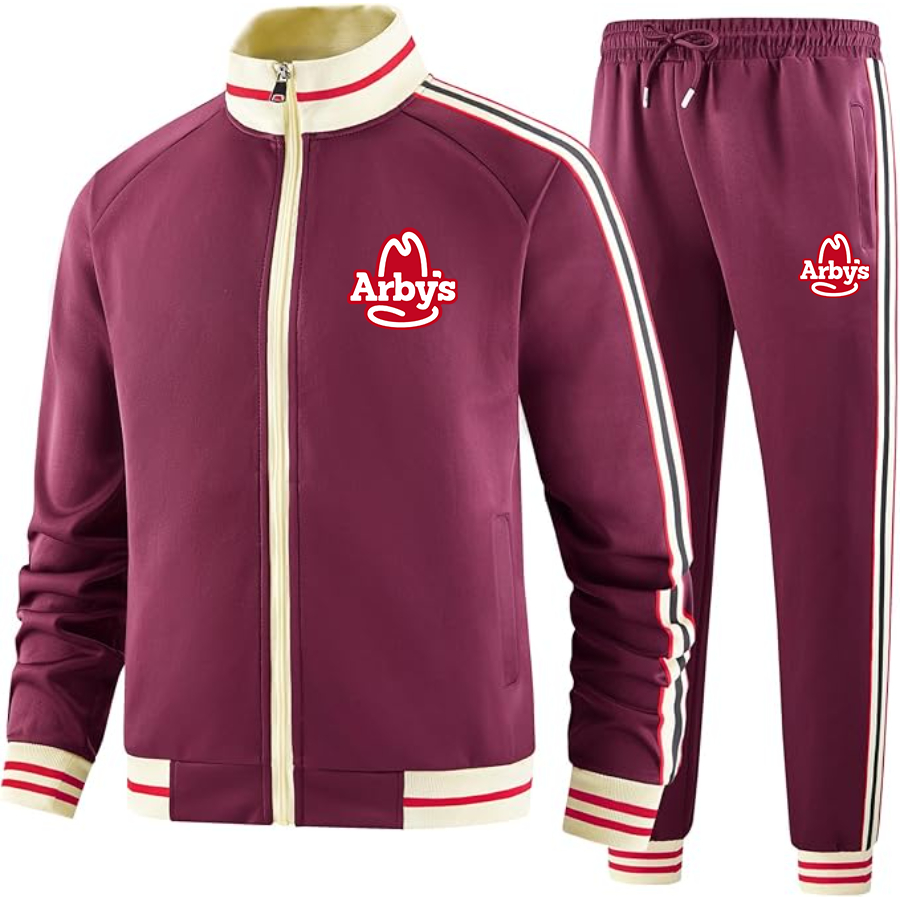 Men's Arbys Tracksuit with Bold Striped Accents and Zippered Front